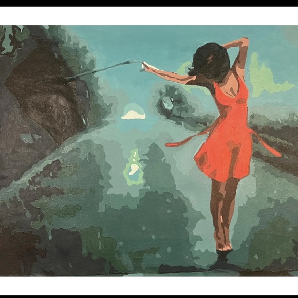 Unframed 16x20 Dancing in the Rain Acrylic Painting 2023 - Picture 3 of 4